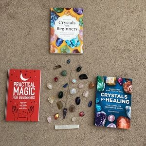 Set of 3 all about crystal and magic books + 24 crystals